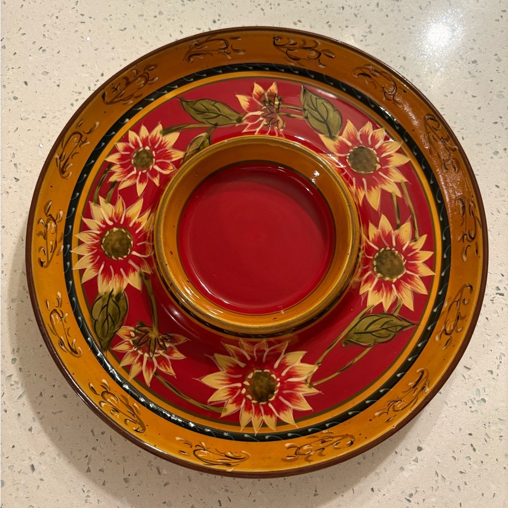 Pier 1 Hand painted Terracotta Sunflower Serving Platter